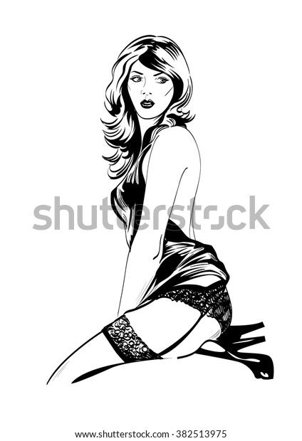 Vector Fashion Illustration Sensual Woman Lingerie Stock Vector