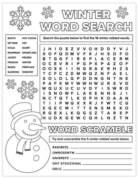 printable winter word search  word scramble activity