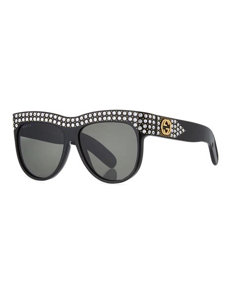 Gucci Swarovski Crystal Square Logo Sunglasses Neiman Marcus