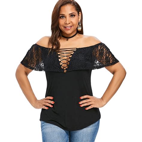 buy gamiss plus size 5xl lace foldover off shoulder t
