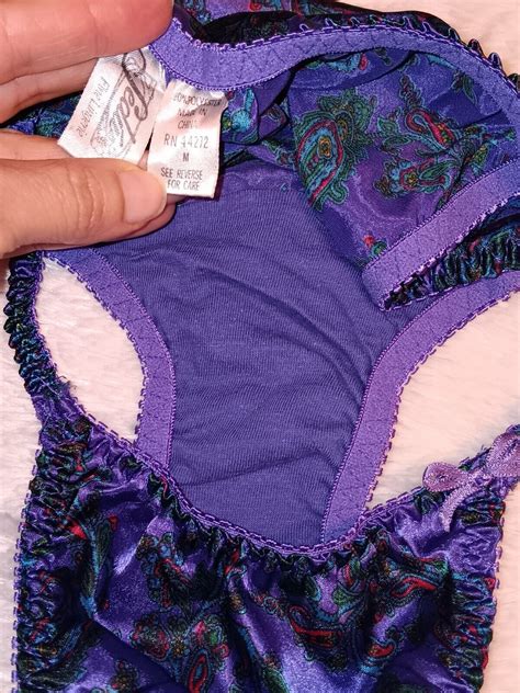 vtg silky satin string bikini panties size m shiny soft sedu purple