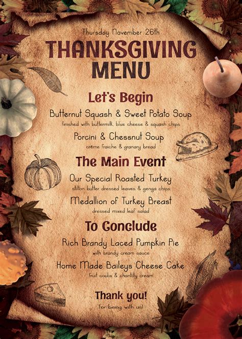 thanksgiving menu template psd  photoshop  feast fall