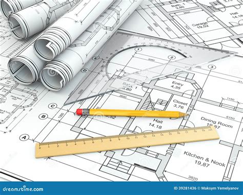 concept  drawing blueprints  drafting tools stock illustration