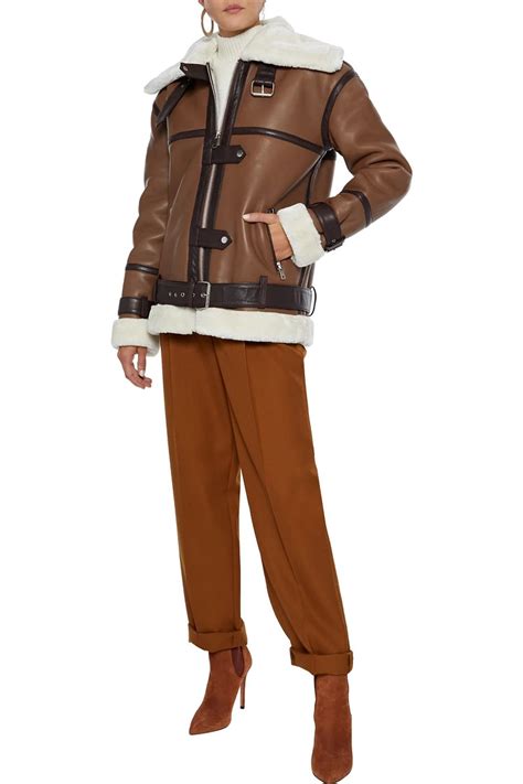 Women S Belted Brown Shearling Leather Jacket Jackets Maker
