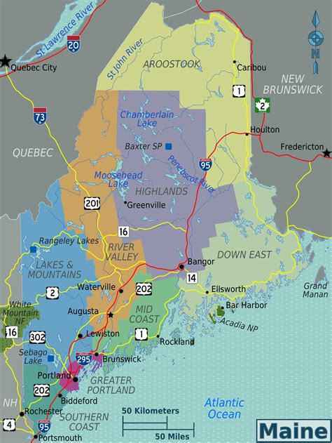 large regions map  maine state poster