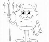 Coloring Monsters Devil Pitchfork Holding Online Little Pages Printable Kids sketch template