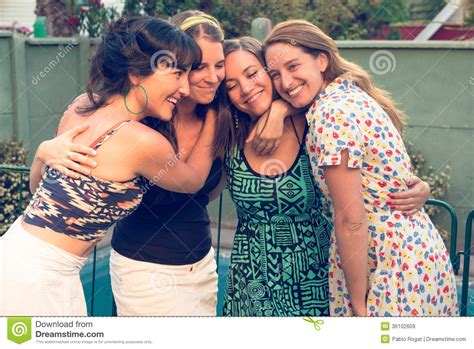 Four Best Friends Hugging Each Other Stock Image Image