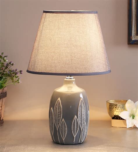 buy grey shade table lamp  ceramic base  aapno rajasthan