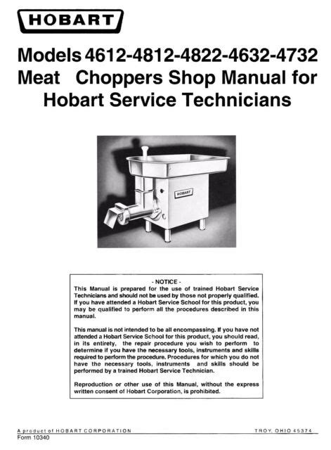 hobart      meat grinder service  manual  sale