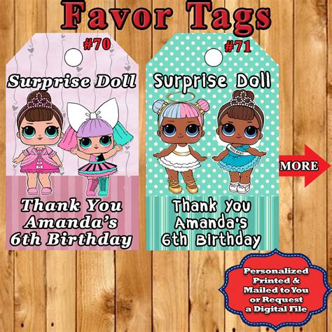 lol surprise doll birthday 10 ea favor tags t tags thank you tags personalized