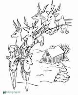 Reindeer Santa Coloring Pages Christmas Printable Colouring Flying Drawing Sheets Print Eve Color Claus Sleigh Santas Sheet Flight Below His sketch template