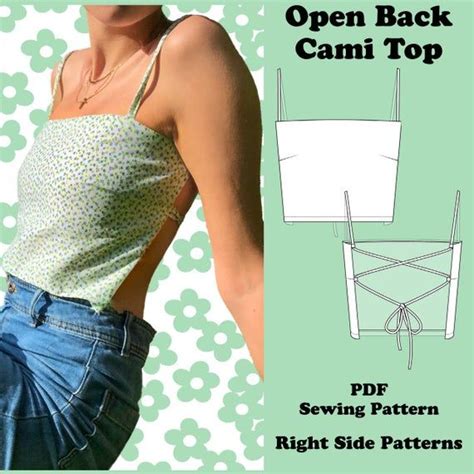 open  crop top cami sewing pattern uk size   etsy espana