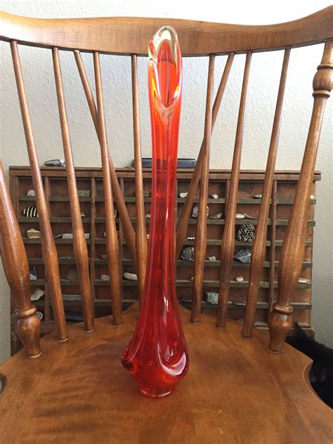 Mid Century Orange 18 Blown Glass Vase Etsy Glass Blowing Glass