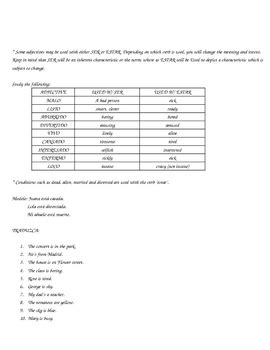Ser Versus Estar worksheets by Mariposa | Teachers Pay