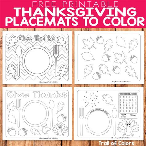 printable thanksgiving placemats  color thanksgiving placemats