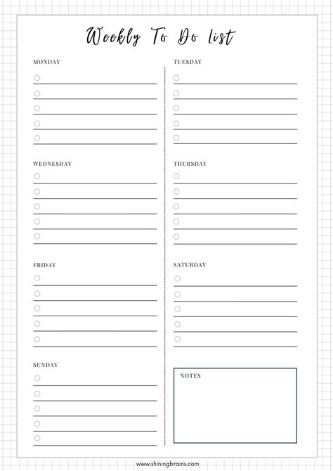 weekly   list shining brains   checklist template printable