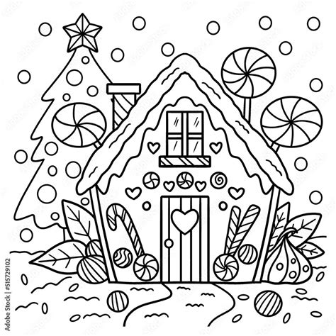 christmas gingerbread house coloring page stock vector adobe stock
