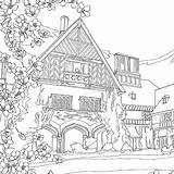 Coloring Pages Adult Color Scenery Books Colouring Adults Book Printable Mountain Coloriage House Gables Green Landscapes Anne Landscape Drawing Buildings sketch template
