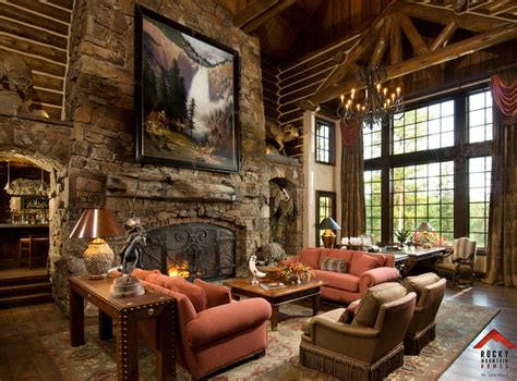 rocky mountain homes private rustic ranch living room   rocky mountain homesrocky