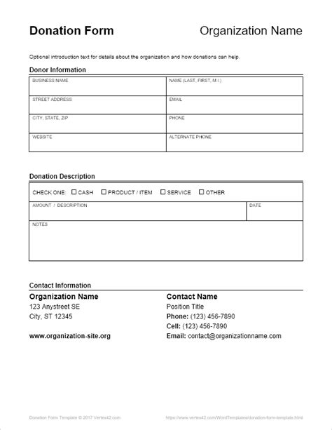 donation form template  word