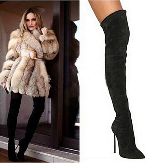 2015 Hot Selling Sexy Black Suede Leather Over The Knee Woman Winter