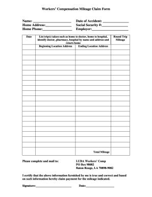 printable mileage reimbursement form  workers compensation
