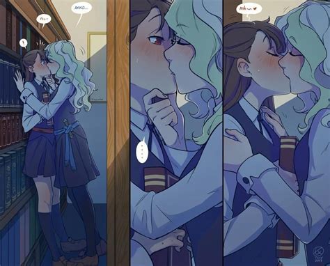 stealthy kissing in the library [little w academia] wholesomeyuri in
