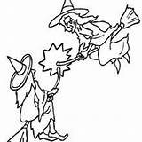 Witch Witches Coloring Pages Halloween Battle Color Flying Broomstick Cute sketch template