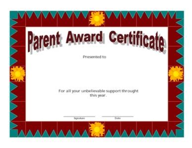 parent award certificate  certificate templates teachers