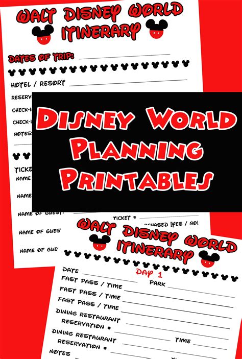 disney agenda itinerary  printable disney trip planning disney