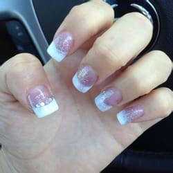 french nail designs spa inlayed rhinestones pink  whites