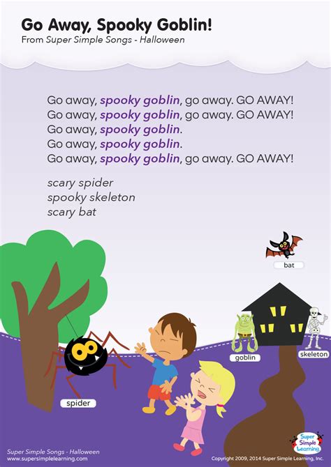 spooky goblin lyrics poster super simple preschool songs
