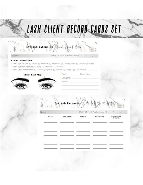 lash extension client record card printable eyelash technician card