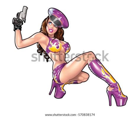 sexy pinup girl gun stock illustration 570838174