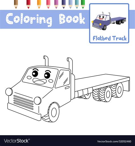 coloring page flatbed truck cartoon character vector image