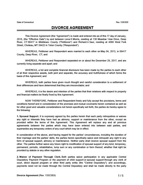 sample letter  divorce agreement