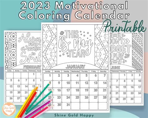 motivational coloring calendar printable calendar  etsy