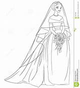 Coloring Veil Bride Illustration Wedding Line Vector Outlined Bouquet Pages Print Designlooter Template sketch template