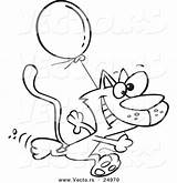 Happy Cat Birthday Coloring Cartoon Running Balloon Outlined Vector Leishman Ron Royalty sketch template