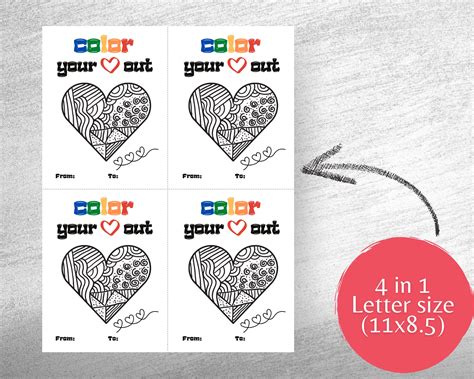 color  heart  card printable coloring page valentine etsy