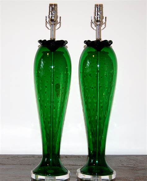 Vintage Murano Glass Table Lamps Green Swank Lighting