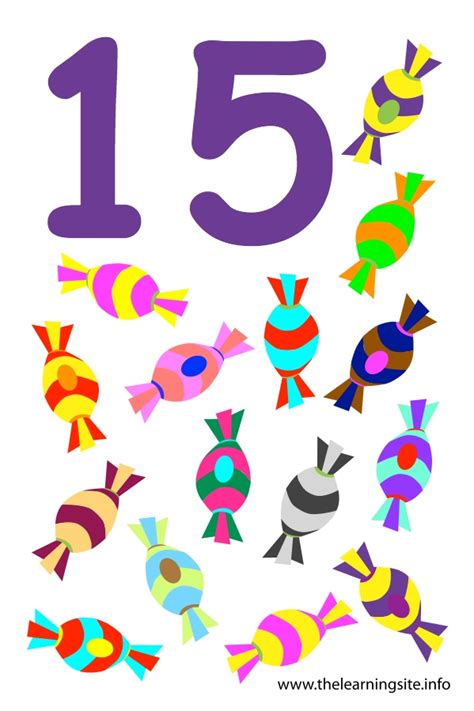 number fifteen flashcard  candies  learning site