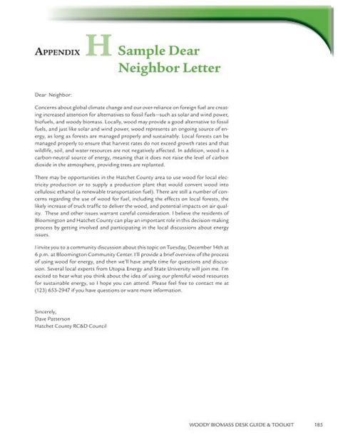 sample dear neighbor letter
