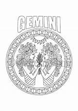 Gemini Zodiac Colorear Signos Zodiaco Zodiaque Colouring Horoscope Aries Signe Shadows Abstract sketch template