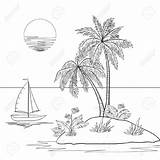 Drawing Island Palm Tropical Trees Tree Sea Ship Beach Coloring Drawings Clipart Sun Tattoo Insel Pages Vector Simple Kids Flowers sketch template