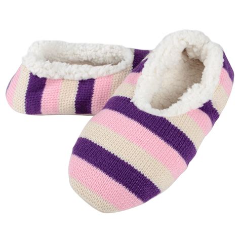 Womens Snoozie Stripe Knitted Snugg Ladies Slippers Super Soft Sherpa