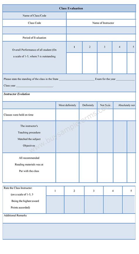 class evaluation form class evaluation template