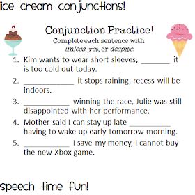 speech time fun ice cream conjunctions