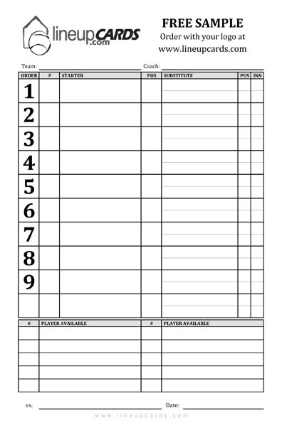 printable lineup cards  baseball template business psd excel