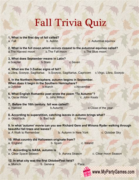 printable fall trivia quiz trivia quiz fall games trivia